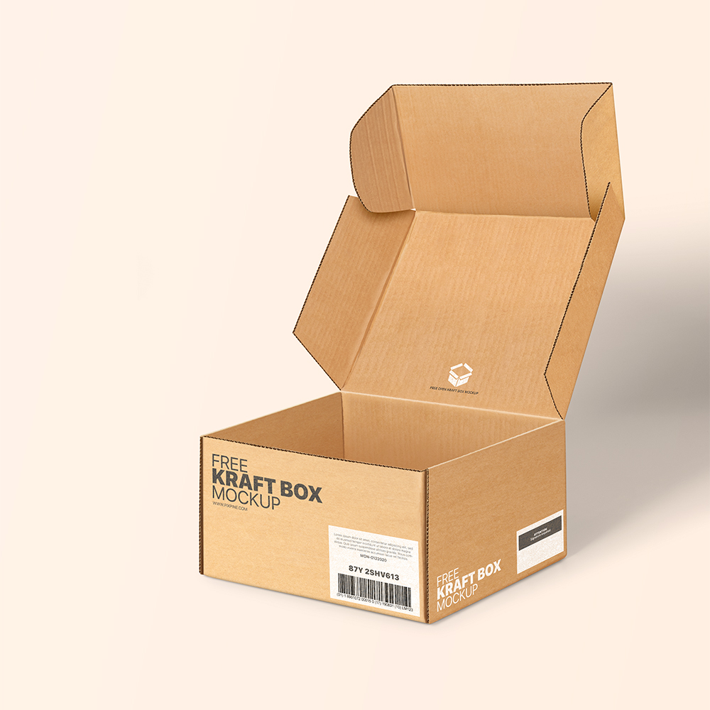 Free Open Kraft Box Mockup