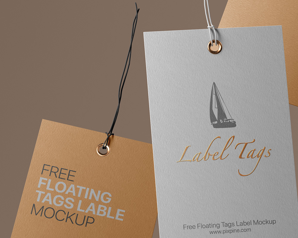 Free Floating Label Tags Mockup