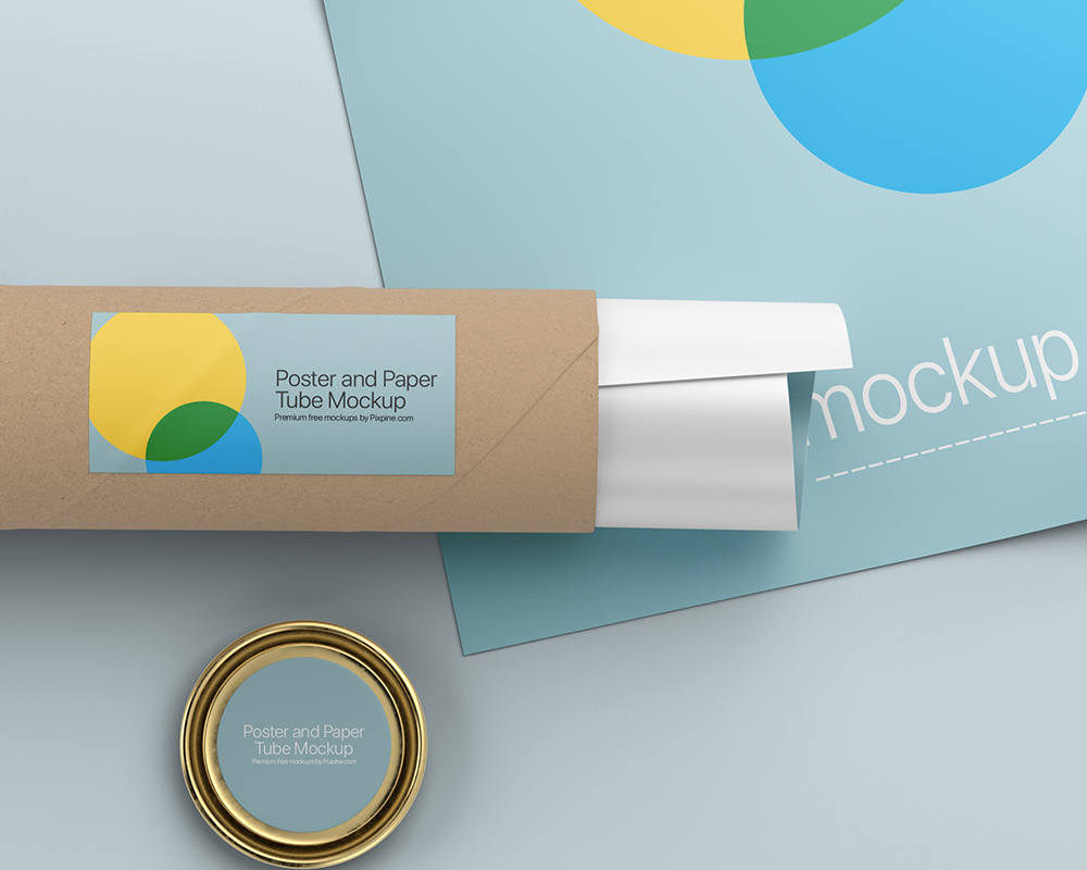 Free Poster with Paper Tube Mockup