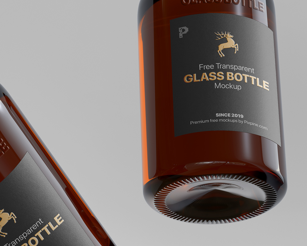 Free Transparent Glass Bottle Mockup