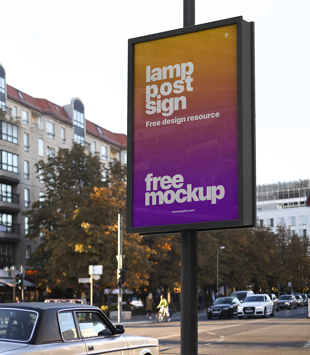 Free Lamp Post Advertising Sign Mockup