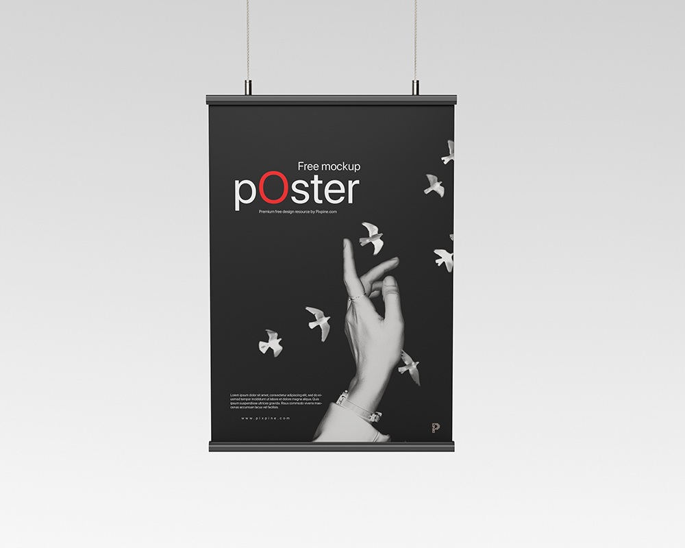 Free Hanging Poster PSD Mockup