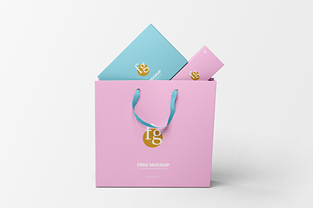 Free Shopping Bag with Boxes Mockup