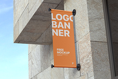 Free Outdoor Vertical Logo Banner Mockup