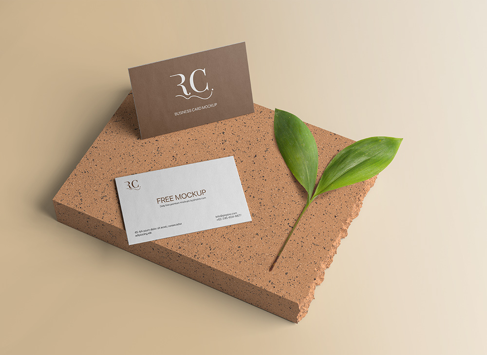 Free Two Business Card on Brick Mockup