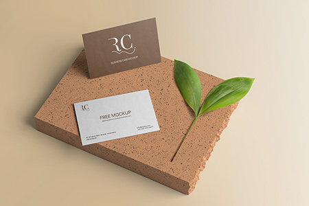 Free Two Business Card on Brick Mockup