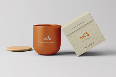 Free Candle with Box Mockup