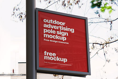 Free Outdoor Advertising Pole Sign Mockup