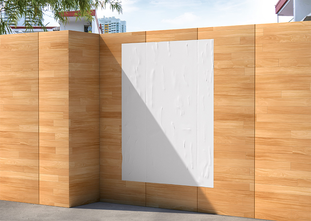 Free Poster on Wooden Wall Mockup