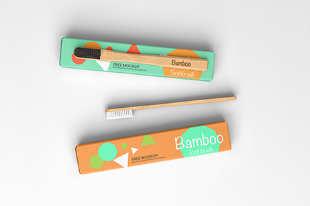 Free Bamboo Toothbrush with Box Mockup
