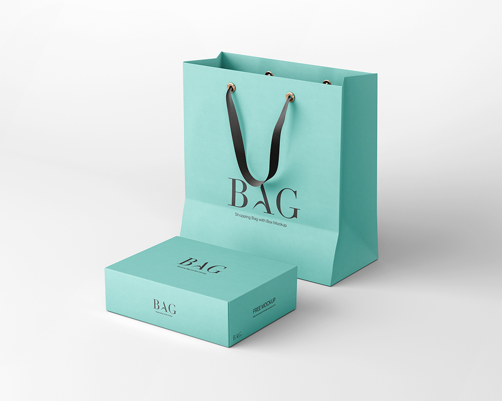 Free Shopping Bag with Box Mockup