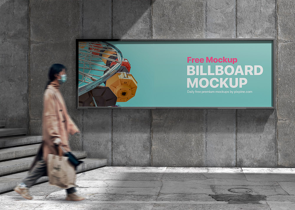 Free Concrete Wall Billboard Mockup | Free Mockup PSD | Pixpine