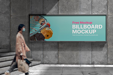 Free Concrete Wall Billboard Mockup