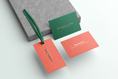 Free Label Tag with Business Card Mockup