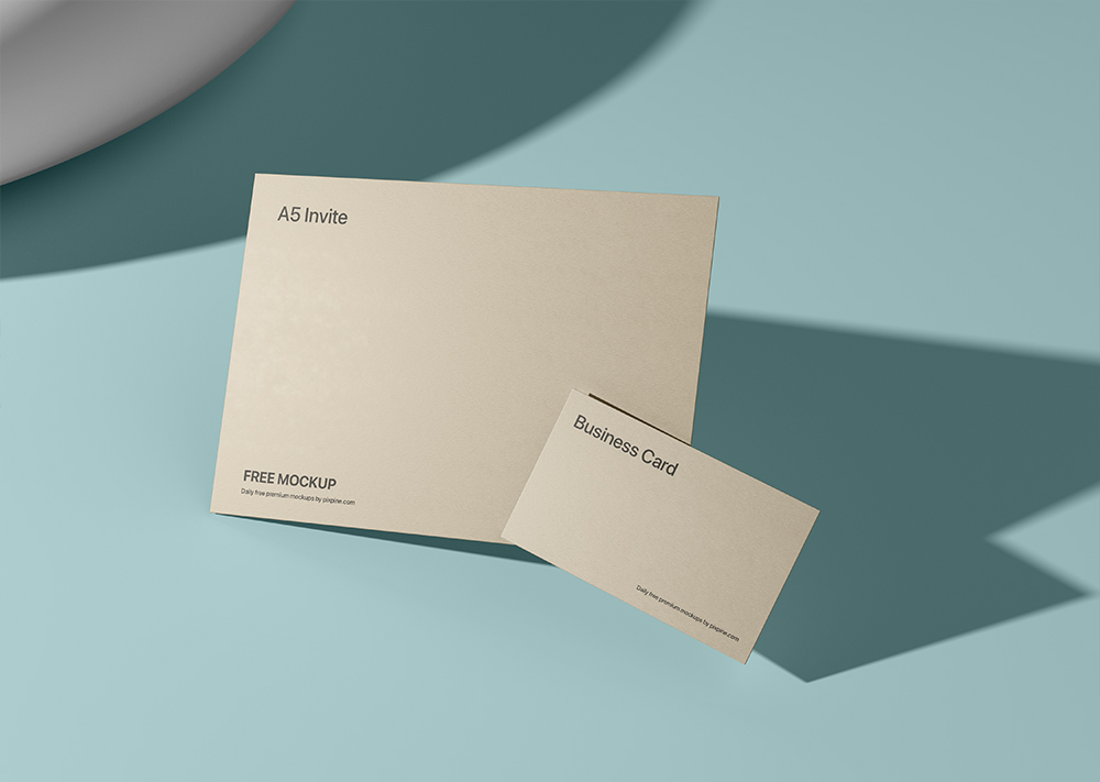 Free A5 Invite with Business Card Mockup