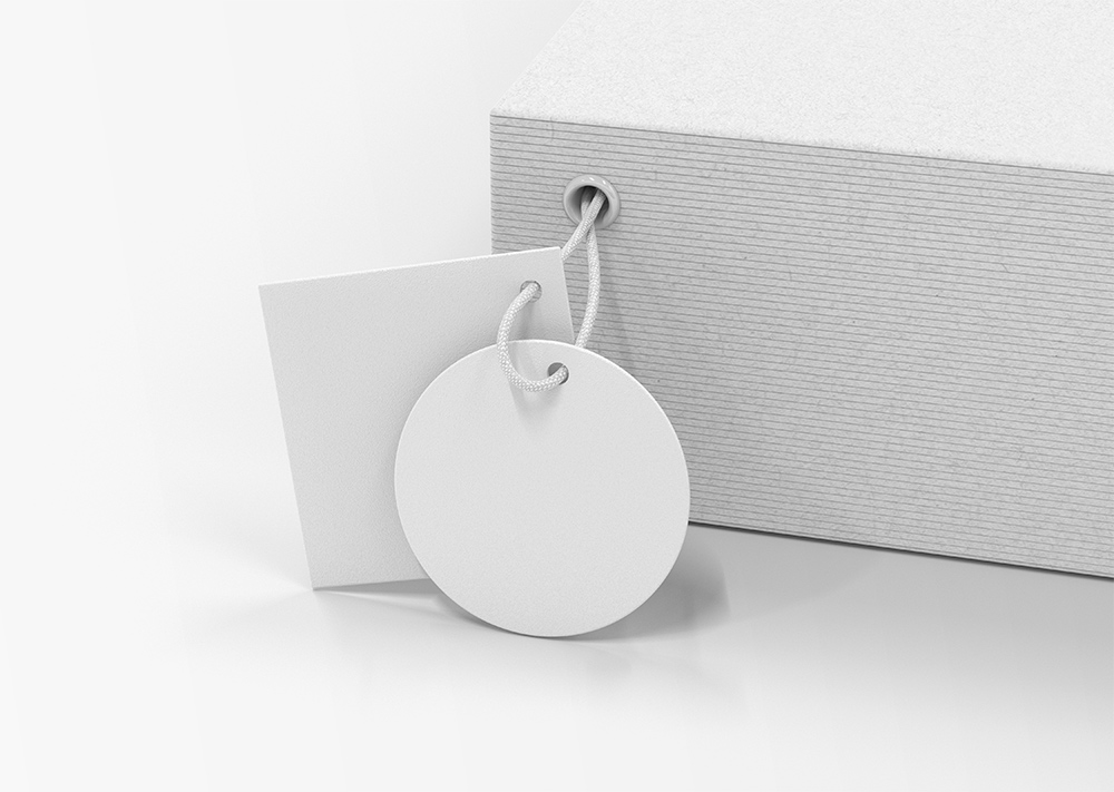 Free Box with Label Tags Mockup