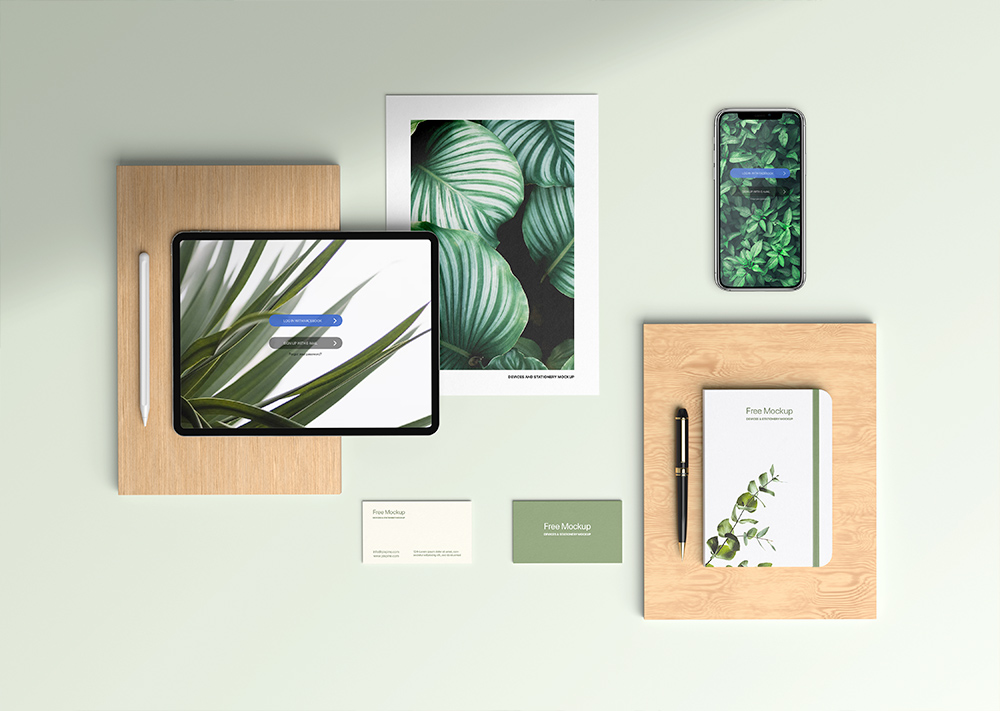 Free Devices with Stationery Mockup