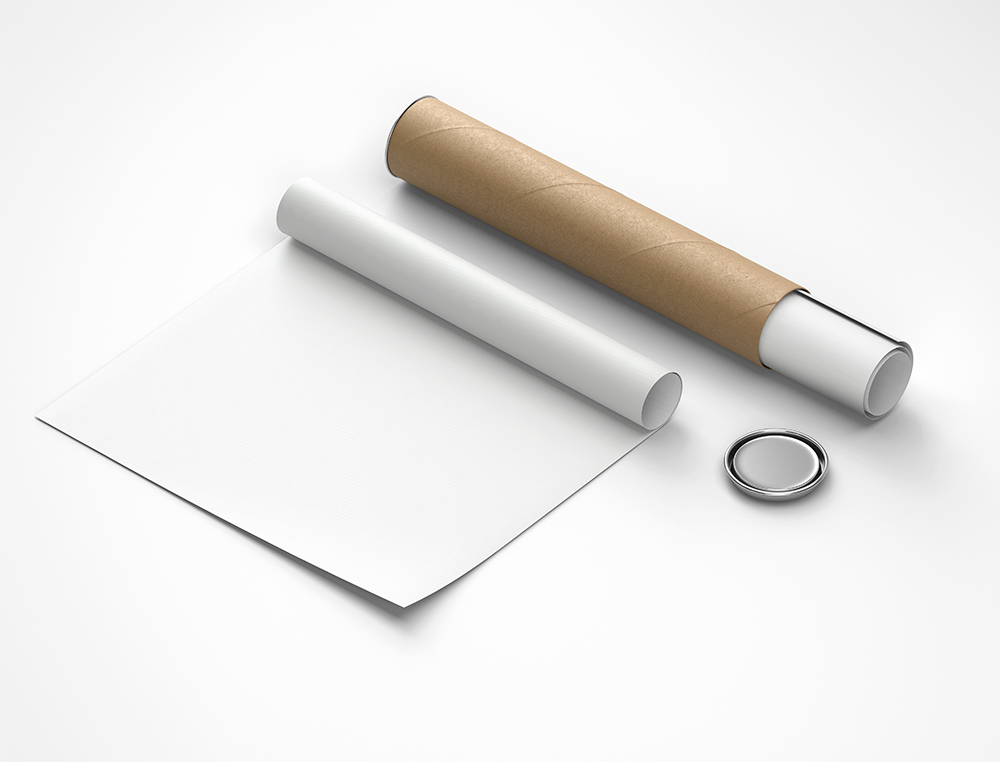 Free Rolled Canvas Poster with Paper Tube Mockup