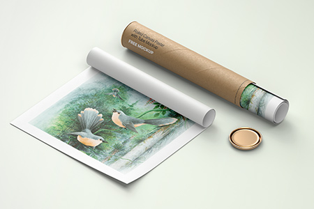 Free Rolled Canvas Poster with Paper Tube Mockup