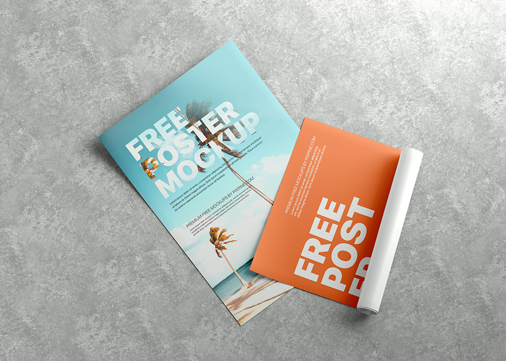 Free Rolled and Flat Poster Mockup