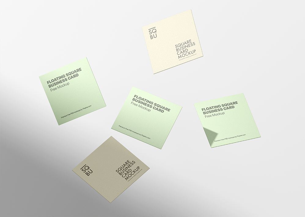 Free Floating Square Business Card Mockup