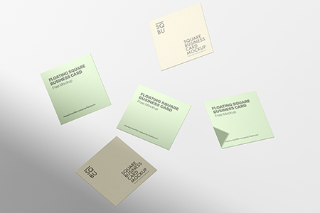 Free Floating Square Business Card Mockup