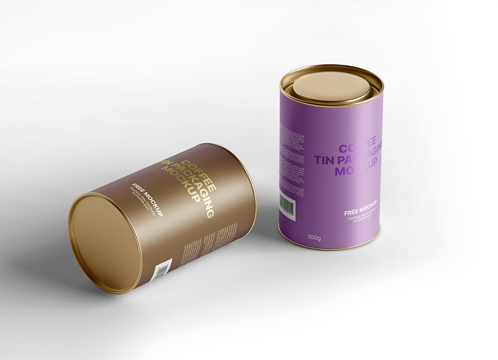 Free Coffee Tin Can Packaging Mockup