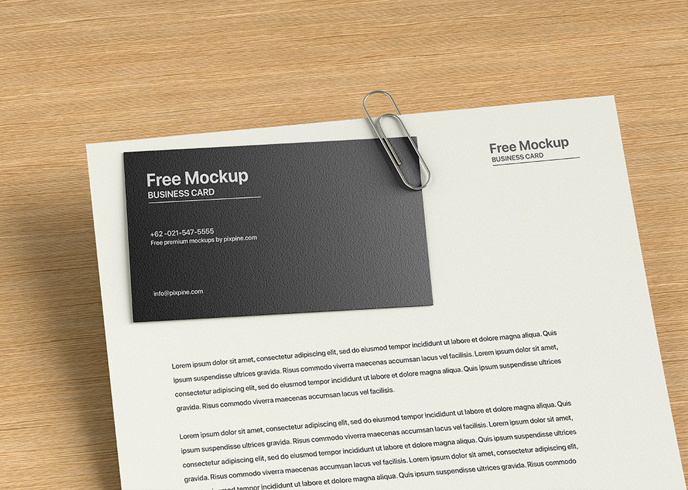 Free Business Card with Letterhead Mockup