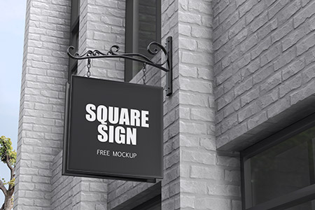 Free Square Hanging Store Sign Mockup