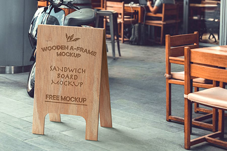Free Wooden A-Frame Sandwich Board Mockup